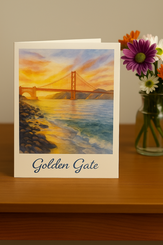 Golden Gate Bridge Greeting Card – San Francisco Landmark Watercolor Art